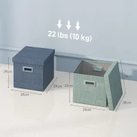 HOMCOM Set 4 Scatole per Armadi in Tessuto con Coperchio e Pieghevoli 30x30x29cm, Blu, Crema, Verde e Grigio Chiaro(m-3)