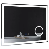 kleankin LED Badezimmerspiegel mit 3x Vergrößerung, Touch-Funktion, Memory-Funktion, kein Beschlagen, 80 x 60 cm(m-1)