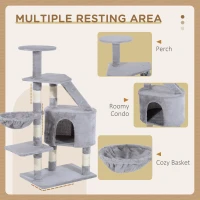 PawHut Cat Tree for Indoor Cats Kitten Scratching Post Scratch Scratcher Climb Activity Center Play House Pet Furniture 125cm (Grey)(m-6)