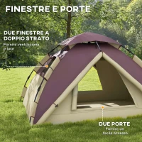 Outsunny Tenda da Campeggio 2 Posti con 2 Finestre e Gancio, in Poliestere e Fibra di Vetro, 225x190x130 cm, Cachi(m-6)