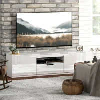 HOMCOM TV-Lowboard, Hochglanz, für Fernseher bis 65'', 3 Fächer, Schublade, 160 x 38 x 43 cm, Weiß(m-7)