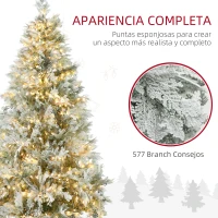 HOMCOM Árbol de Navidad Artificial 180 cm con 300 Luces LED Blancas Cálidas con 577 Ramas Apertura Automática Base Plegable(m-5)