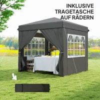 Outsunny 2,5 x 2,5 m Pop-up-Pavillon mit Seitenwänden und Transporttasche, UPF50+ höhenverstellbares Gartenzelt, Dunkelgrau(m-7)