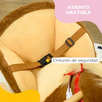 HOMCOM Caballo Balancín Infantil con Sonidos de Animal Cinturón de Seguridad Manillar y Reposapiés Carga 40 kg 60x33x50 cm Café(m-6)