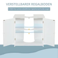 HOMCOM Waschbeckenunterschrank Badschrank mit verstellbarer Ablage Unterschrank mit 2 Türen Badmöbel Waschbecken Badezimmerschrank Siphon-Ausschnitt Landhausstil Weiß L60 x T30 x H60 cm(m-5)
