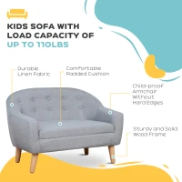 HOMCOM Children's Armchairs Kids Armchair Toddler Chair 2 Seater Wood Frame Mini Sofa for Bedroom Playroom Grey(m-6)