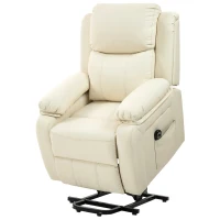 HOMCOM Poltrona Alzapersona Reclinabile a 160° con Poggiapiedi e Telecomando, in Pelle PU e Acciaio, 76x90x105 cm, Crema(m-10)