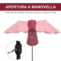 Outsunny Ombrellone da Giardino Doppio con Apertura a Manovella, in Acciaio e Poliestere, 460x270x240 cm, Rosso(m-5)