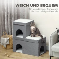 PawHut Katzenhaus mit 2 Katzenhöhlen, einfache Montage, Plüsch, 74 x 37,5 x 78,5 cm, Grau/Cremeweiß(m-6)