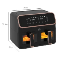 HOMCOM 8L Dual Basket Air Fryer, 80-200℃, with Sync Function - Black/Gold Tone(m-3)
