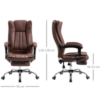 Vinsetto Home Office Chair Microfibre Desk Chair with Reclining Function Armrests Swivel Wheels Footrest Brown(m-3)