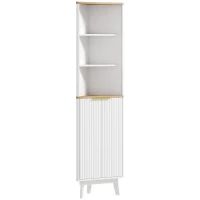 HOMCOM Tall Bathroom Storage Cabinet, Slim Bathroom Storage Unit with Doors and Adjustable Shelves, Freestanding Bathroom Cabinet with Curved Profile Design, White(m-11)