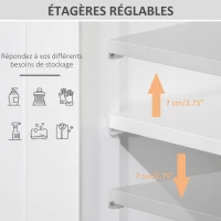 kleankin Meuble de salle de bain, meuble de rangement avec 2 tiroirs, niche, placard avec porte, étagère réglable, armoire de salle de bain, cuisine, salon, 60 x 30 x 109 cm, blanc(m-4)