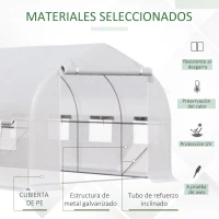 Outsunny Invernadero de Túnel 6x3x2 m Invernadero de Jardín con Puerta y 12 Ventanas Enrollables de Polietileno 140g/㎡ y Acero Galvanizado Huerto para Cultivos Plantas Flores Blanco(m-4)