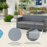 Outsunny Poly-Rattan Sofa mit Kissen 3-Sitzer Garten Loungesofa Metall Polyester Grau 185 x 70 x 80 cm(m-5)