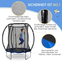 HOMCOM Trampolin Ø225 cm Gartentrampolin mit Sicherheitsnetz für Koordination Train Randabdeckung gepolstert Stahl Schwarz bis 100 kg(m-4)