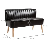 HOMCOM Divano 2 Posti in Finta Pelle Senza Braccioli Design a Righe, Divanetto 2 Posti Imbottito Salvaspazio Moderno con Gambe in Caucciù per Soggiorno Salotto, 117x56.5x77 cm, Marrone Scuro(m-3)