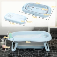 AIYAPLAY Bañera Plegable Bebé con Soporte con Orificio de Drenaje y Agujero de Ducha 83x48x23,5 cm Azul Claro(m-3)