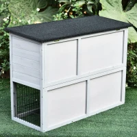 PawHut Kleintierstall Zwergkaninchenstall Kleintierkäfig mit Bodenwanne und Rampe Kleintierhaus Outdoor Indoor Tannenholz Dunkelgrau+Schwarz 108 x 45 x 78 cm(m-7)