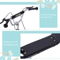HOMCOM Trottinette patinette Vélo Enfant à partir de 5 Ans Tout Terrain Grands pneus gonflables Guidon réglable poignées Freins et béquille pour Adultes et Enfants Acier Noir(m-7)