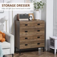 HOMCOM Chest of Drawers, 4-Drawer Storage Organiser Unit with Metal Frame for Bedroom, Living Room, Brown(m-4)