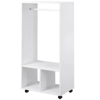 HOMCOM Armoire penderie étagère 2 niches penderie 4 roulettes pivotantes dim. 60L x 40l x 128H cm Coloris Blanc(m-10)