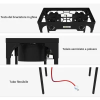 Outsunny Fornello a Gas da Campeggio con 2 Bruciatori 150,000 BTU in Metallo con Gambe Rimovibili, Nero(m-7)