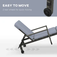 Outsunny Outdoor PE Rattan Sun Lounger, 5-Level Adjustable Backrest Wicker Outdoor Chaise Recliner, Garden Chair with 2 Wheels, Mixed Grey(m-5)