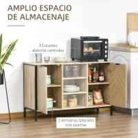 HOMCOM Aparador de Cocina Armario con 2 Puertas Estantes Ajustables y 3 Compartimentos Abiertos Muebles Auxiliar para Comedor Salón 120x39,2x76 cm Roble(m-4)
