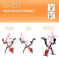 HOMCOM Vélo d'appartement pliable, vélo d'exercice, home traîner pour adultes, 8 niveaux de résistance magnétique, capteurs pouls main, écran LCD multifonction, selle réglable, acier, rouge, noir(m-6)