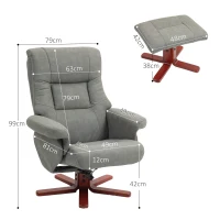 HOMCOM Faux Microfibre Leather Manual Recliner and Footstool Set - Grey(m-3)