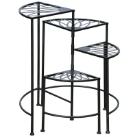 Outsunny Blumentreppe, Pflanzenregal, Pflanzentreppe mit 4 Etagen, Vintage-Design, Balkon, Garten, Schwarz(m-10)