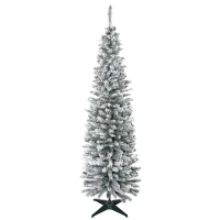 HOMCOM Albero di Natale Slim Artificiale 180 cm con Rami Realistici, Albero di Natale Innevato Alto e Stretto con Base Pieghevole, Verde(m-10)