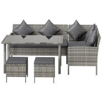 Outsunny tsunny 6-Seater Rattan Dining Set Sofa Table Footstool Outdoor w/ Cushion Garden Furniture, Dark Grey(m-11)