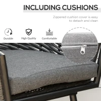 Outsunny 3 Pieces Rattan Bistro Set, Wicker Garden Furniture Set with Round Glass Top Coffee Table and Chairs, Washable Cushions for Outdoor, Patio, Balcony, Grey(m-6)