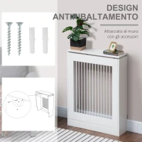 HOMCOM Copritermosifone a Doghe Moderno ed Elegante per la Casa, in MDF e Acciaio, 60x18x84cm, Bianco(m-7)