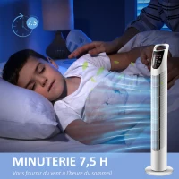 HOMCOM Ventilateur colonne tour oscillant silencieux 40 W télécommande panneau contrôle tactile 3 vitesses Ø18 x 78,5H cm blanc(m-7)