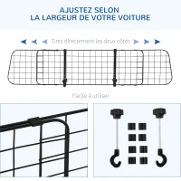 PawHut Grille de séparation voiture universelle pour chien barrière de protection animaux longueur réglable dim. 91-152L x 30H cm kit complet installation inclus métal noir(m-4)
