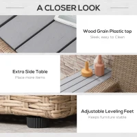 Outsunny 4 Pieces Rattan Garden Furniture Set, Garden Corner Sofa with Side Trays, Wicker Conservatory Furniture Set with Loveseats, Slatted Plastic Top Coffee Table and Cushions, Beige(m-7)