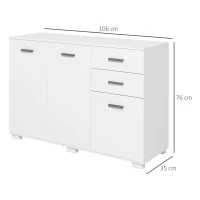 HOMCOM Sideboard, Modern Storage Cabinet with 2 Drawers, 3 Doors and Adjustable Shelves, Kitchen Cabinet for Living Room, Dining Room, High Gloss White(m-3)