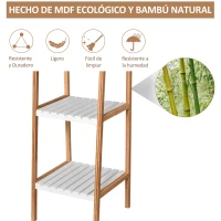 kleankin Estantería Escalera de Bambú de 4 Niveles Mueble de Almacenaje Multifuncional para Baño Salón Cocina 35x36x138,5 cm Blanco y Natural(m-6)