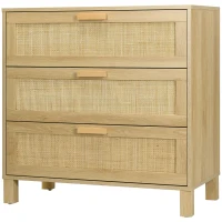 HOMCOM Kommode, Sideboard, Rattandekor, 3 Schubladen, robust, 80x40x80cm, Holzoptik(m-1)
