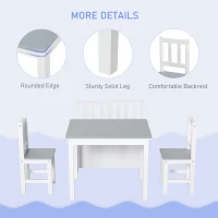 HOMCOM 4-Piece Kids Table and Chair Set with 2 Wooden Chairs, 1 Storage Bench, and Interesting Modern Design, Grey/White(m-5)