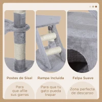 PawHut Torre para Gatos 55x40x125 cm con Postes Escalera Cueva Espaciosa Hamaca y Varias Plataformas Gris(m-5)