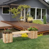 Outsunny 2 Seater Wooden Garden Planter & Bench Combination, Planter Box with Garden Bench for Patio, Park and Deck, 192 x 43 x 50 cm, Natural(m-10)