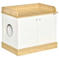 PawHut Casa para Gatos de Madera Mueble Arenero para Gatos 2 en 1 con Estante de Almacenaje Doble Puerta y Orificio de Entrada Lateral 75x53x67 cm Blanco y Roble(m-1)