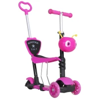 HOMCOM Monopattino 3 Ruote per Bambini con Sedile e Maniglione, Manubrio con Altezza Regolabile, 62x25x72.5cm Rosa(m-10)