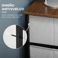 HOMCOM Cómoda Cajonera con 6 Cajones de Tela Plegable Marco de Acero y Almohadillas Ajustables 80x30x62,5 cm Gris y Marrón(m-5)