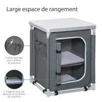 Outsunny Placard de cuisine pour camping pliable avec 2 étagères et sac de transport, aluminium et tissu Oxford 60x49x70cm Gris(m-6)