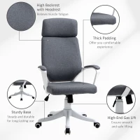Vinsetto Office Chair, Ergonomic Desk Chair, High Back Study Chair with Headrest and Lumbar Back Support, Adjustable Height for Home and Work, Grey(m-8)